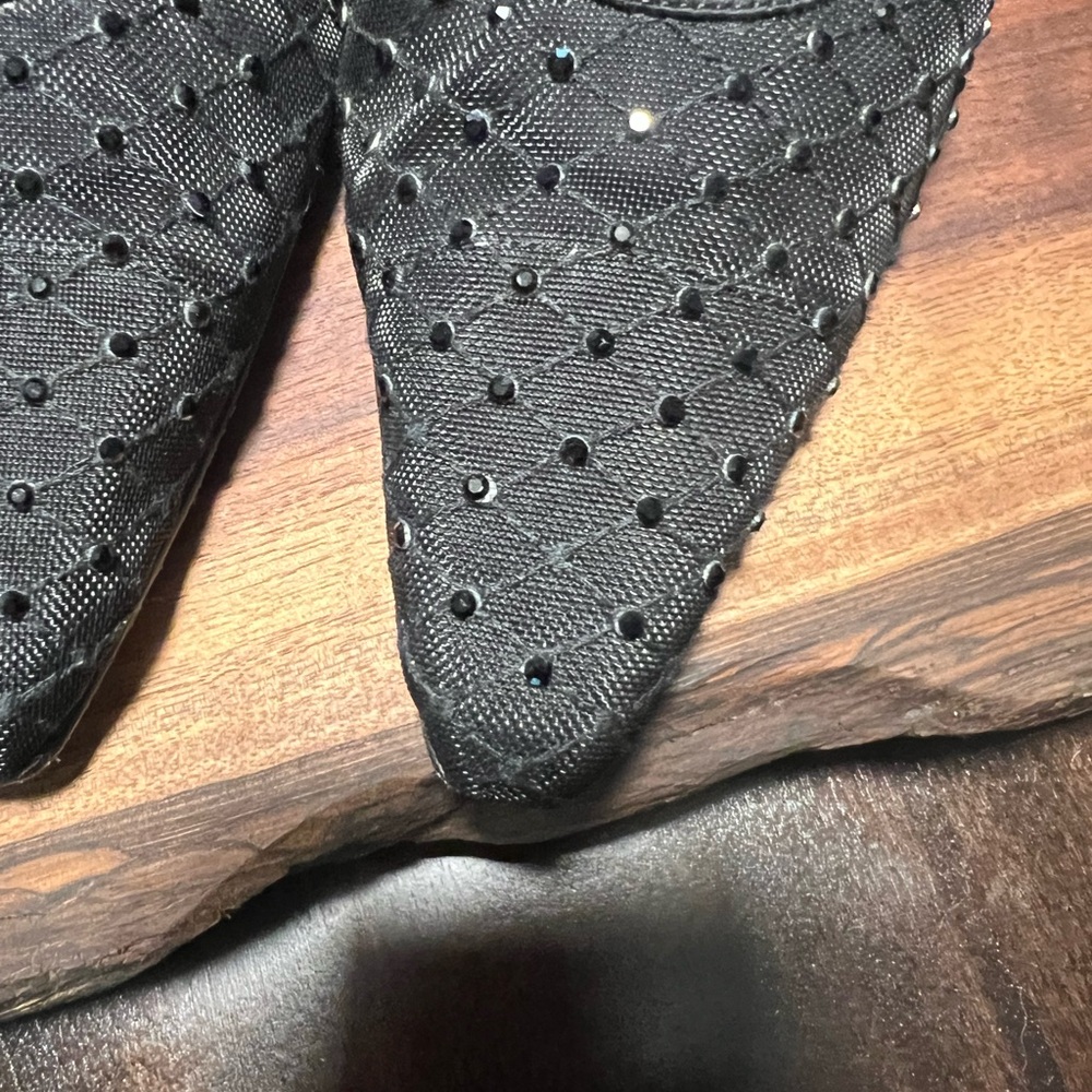 Nina Black Mesh Heels with Rhinestone Detail - Picture 3 of 12